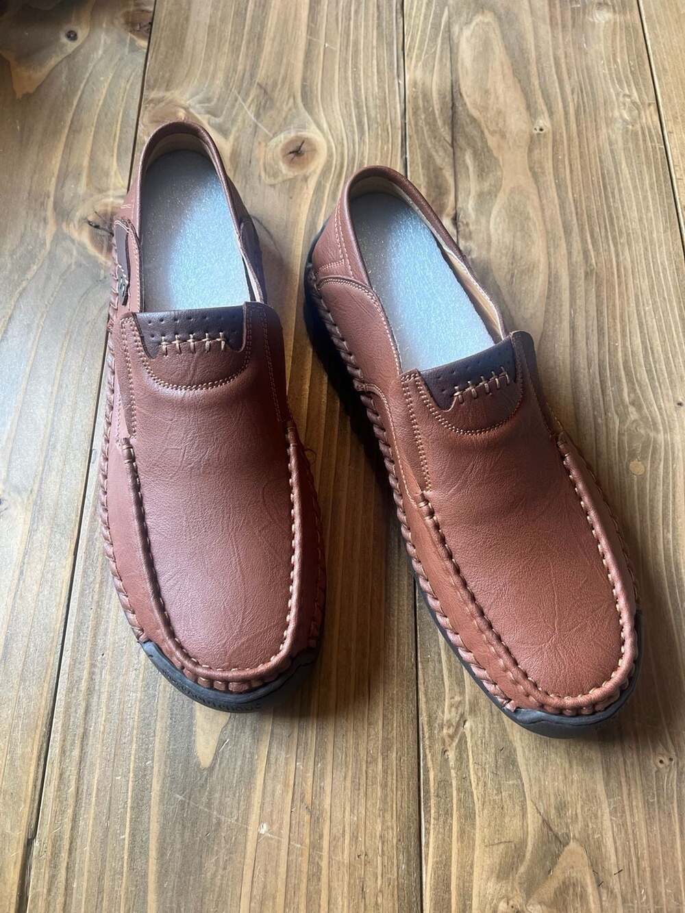 NEW Greks Brown Slip-On Casual Driving Loafers with Hand-Stitched Detailing